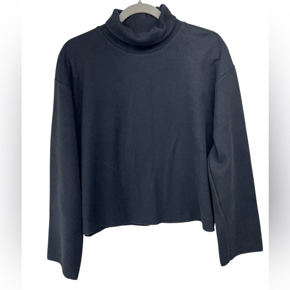 Zara Black Turtle Neck Crop Fit Fleece Lined Loose Fit Knit Top Womens Large
